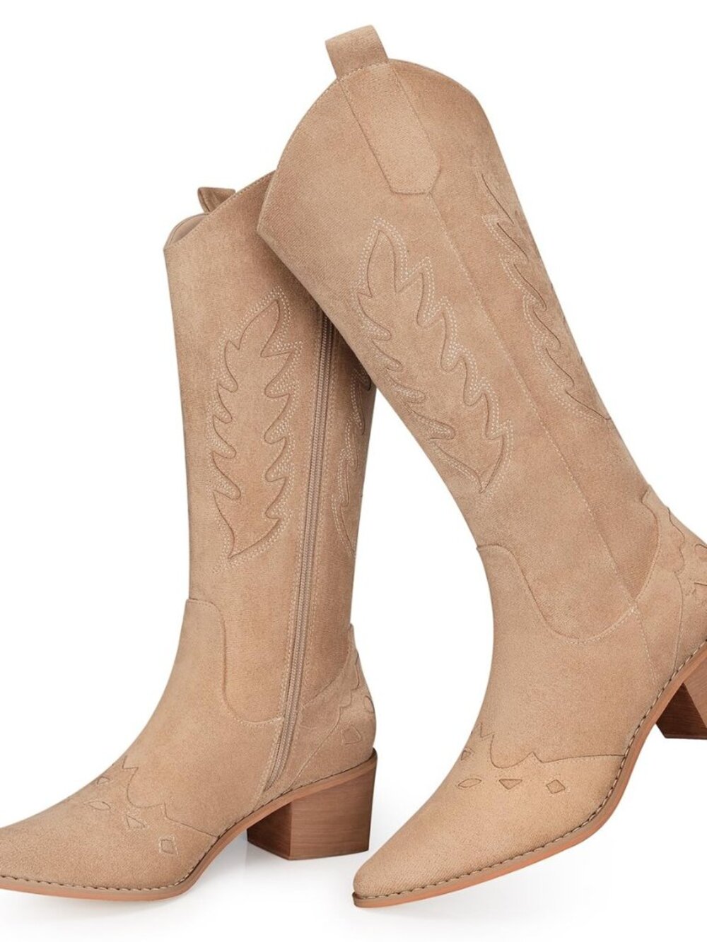 Suede Knee High Cowboy Boots for Women Comfortable Tall Cowgirl Boots Zipper Low